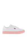Tommy Jeans Womens Leather Embossed Logo Trainers, White & Pink