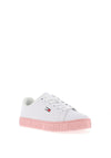 Tommy Jeans Womens Leather Embossed Logo Trainers, White & Pink