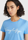 Tommy Hilfiger Womens Graphic Signature T-Shirt, Hydrangea Blue