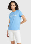 Tommy Hilfiger Womens Graphic Signature T-Shirt, Hydrangea Blue
