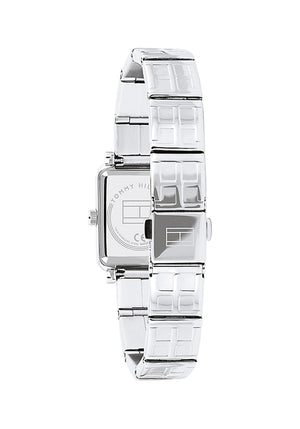 Tommy Hilfiger Womens Monogram Square Face Watch, Silver