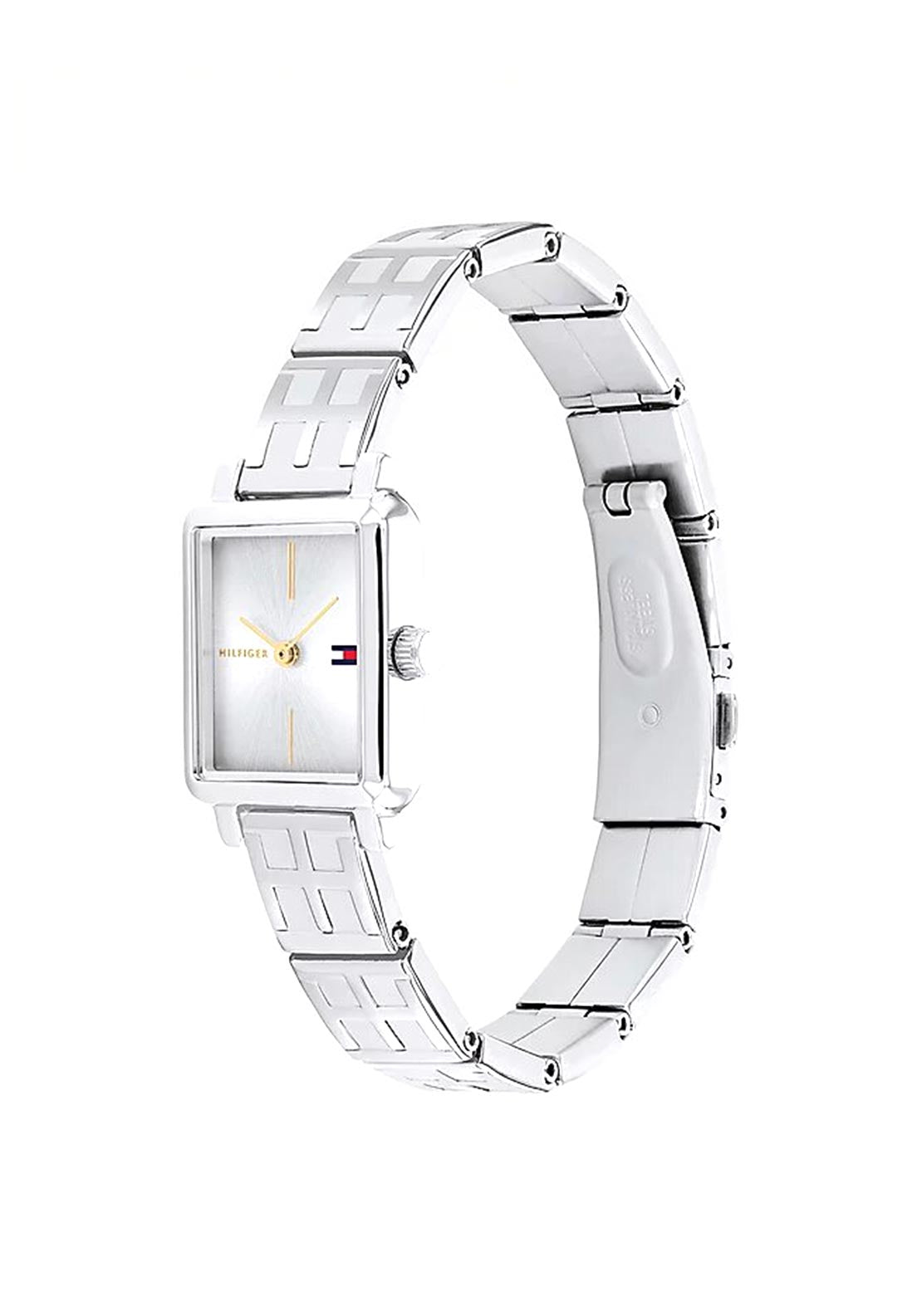Tommy Hilfiger Womens Monogram Square Face Watch, Silver