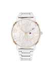 Tommy Hilfiger Womens Floral Outline Face Watch, Silver & Rose Gold