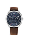 Tommy Hilfiger Mens Navy Face & Leather Strap Watch, Dark Brown