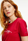Tommy Hilfiger Womens Script Logo T-Shirt, Raspberry Juice
