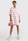 Tommy Jeans Womens Rugby Polo Shirt Dress, Pink & White