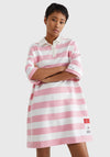 Tommy Jeans Womens Rugby Polo Shirt Dress, Pink & White