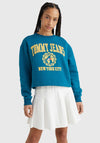 Tommy Jeans Womens College Crop Sweatshirt, Petrol