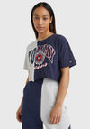 Tommy Jeans Womens Cropped College T-Shirt, Navy & Grey