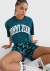 Tommy Jeans Womens Crop College T-Shirt, Rainforest Green