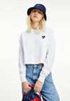 Tommy Jeans Womens Embroidered Heart Logo Crop Top, White
