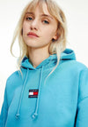 Tommy Jeans Womens Centre Badge Logo Hoodie, Tidewater Blue