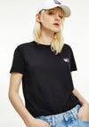 Tommy Jeans Womens Embroidered Heart Crew Neck T-Shirt, Black