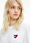 Tommy Jeans Womens Embroidered Heart Crew Neck T-Shirt, White