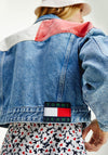 Tommy Jeans Womens Trucker Style Cropped Denim Jacket, Light Blue Denim