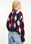 Tommy Jeans Womens Cropped Argyle Knit Cardigan, Navy Multi