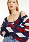 Tommy Jeans Womens Cropped Argyle Knit Cardigan, Navy Multi