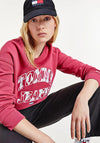 Tommy Jeans Womens Argyle Logo Sweater, Cranberry