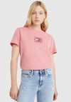Tommy Jeans Womens Relaxed Box Brand T-Shirt, Garden Rose