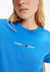Tommy Jeans Womens Linear Logo Crew Neck T-Shirt, Tidewater Blue