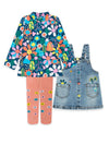 Tuc Tuc Girl 3 Piece Denim Pinafore Top and Tights Set, Blue Multi