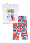 Tuc Tuc Girl Floral Top and Capri Legging Set, White Multi