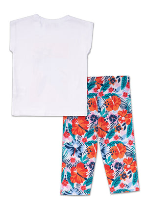 Tuc Tuc Girl Floral Top and Capri Legging Set, White Multi