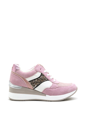 Una Healy In Between Suede Mix Wedge Heel Trainer, Pink