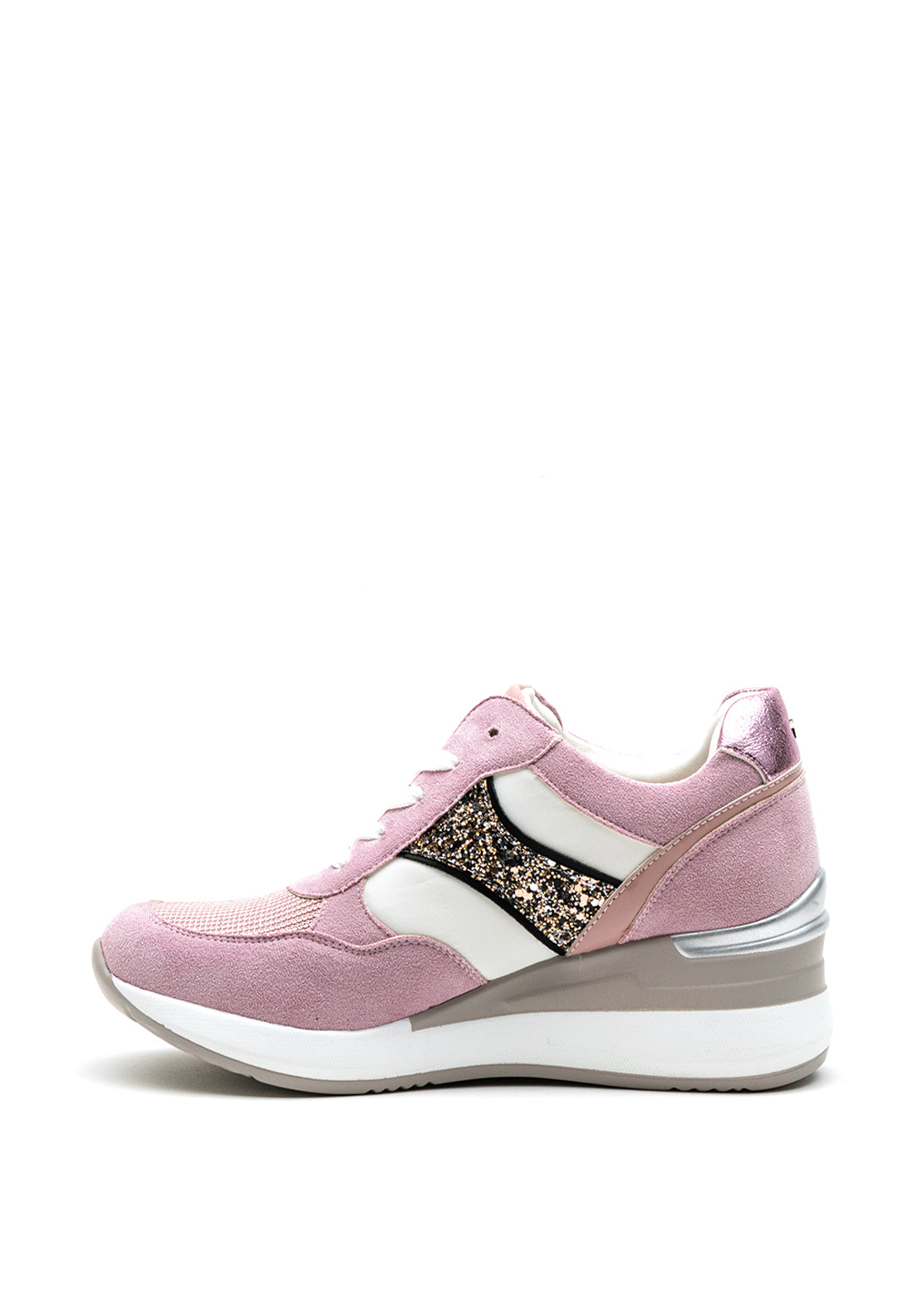 Una Healy In Between Suede Mix Wedge Heel Trainer, Pink