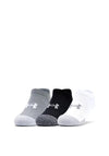 Under Armour Boys HeatGear No Show Sock 3 Pack, Steel and White