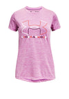 Under Armour Girls Logo Twist Short Sleeve Tee, Pink