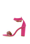 REDZ Suede Embellishment Heeled Sandals, Fuchsia