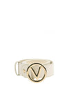Valentino Round Thick Logo Fastener Belt, Cream