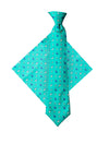 One Varones Horse Print Tie and Handkerchief, Green