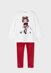 Mayoral Girls Sweater and Leggings Set, White & Red