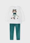 Mayoral Girls Sweater and Leggings Set, White & Teal
