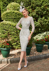 Veni Infantino Fully Beaded Fitted Midi Dress, Silver