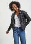 Vila Cara Faux Leather Biker Jacket, Black