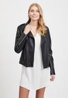 Vila Cara Faux Leather Biker Jacket, Black