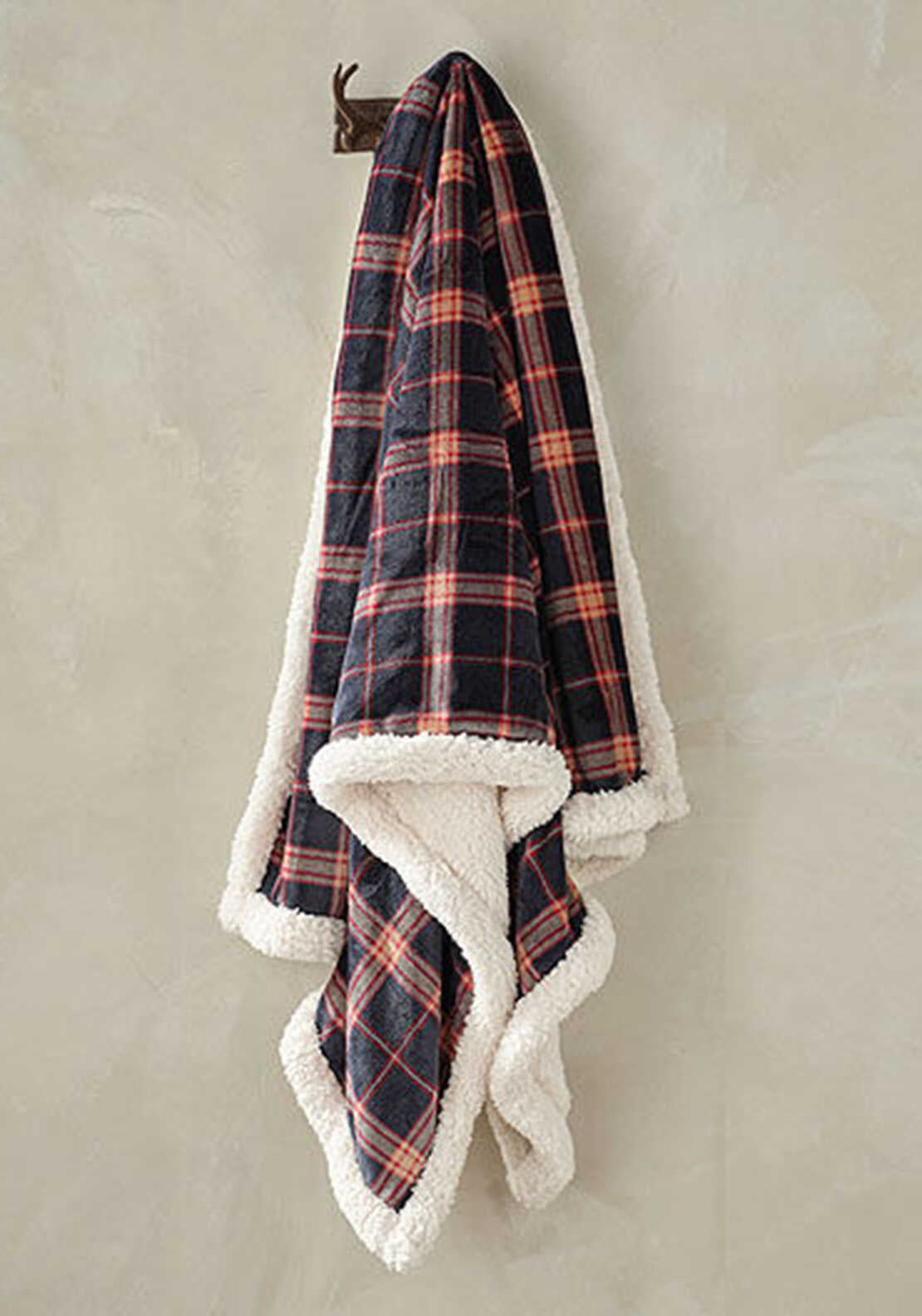 Walton & Co Check Sherpa Flannel Throw, Midnight