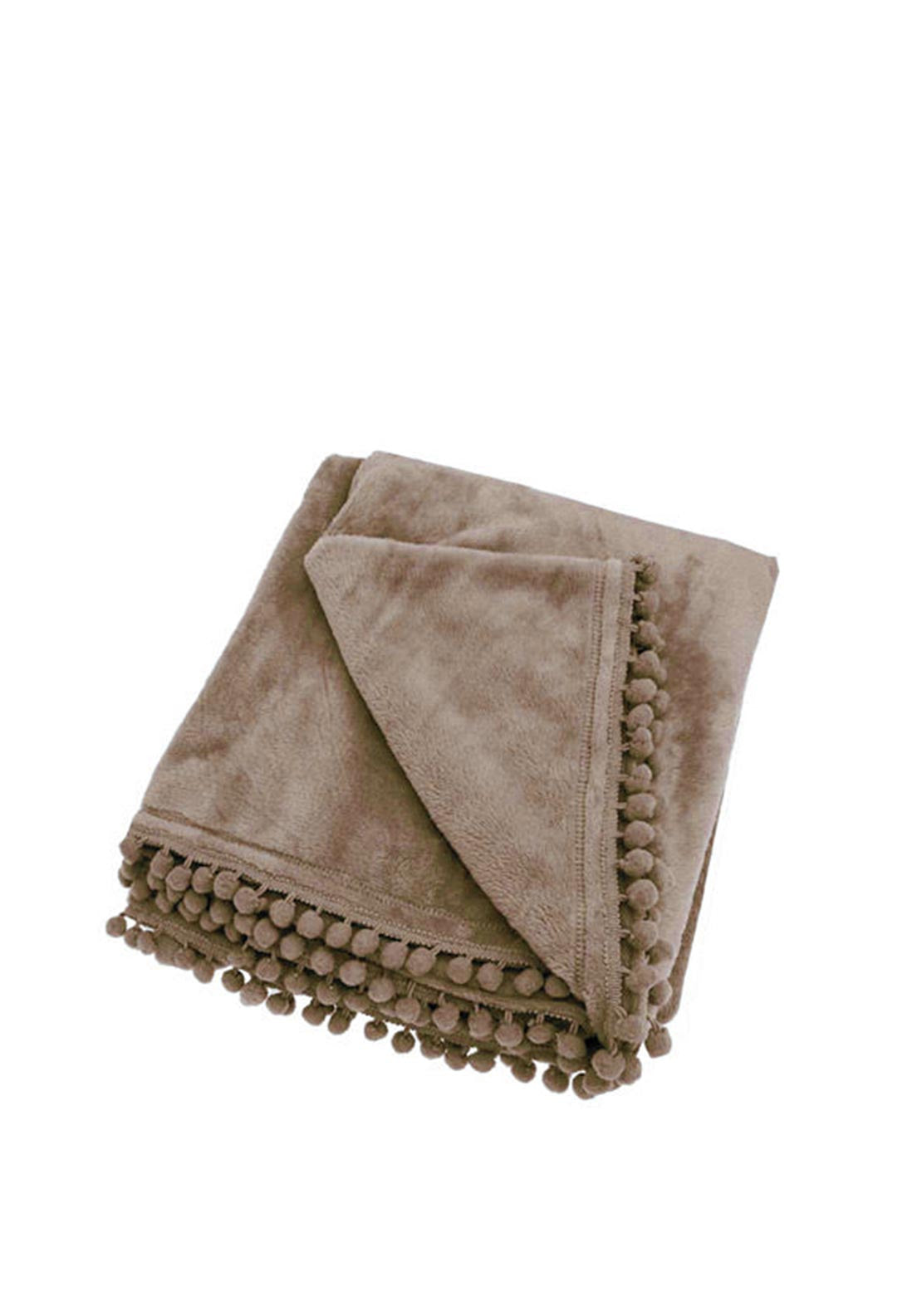 Walton & Co Fleece Throw with Pom-Pom Edge, Brown