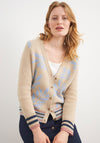 White Stuff Leaf Intarsia Knit Cardigan, Beige