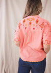 White Stuff Kilim Embroidered Scallop Top, Pink Multi