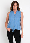 White Stuff Flowing Grasses Sleeveless Shirt, Mid Blue