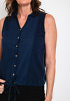 White Stuff Flowing Grasses Sleeveless Shirt, Navy