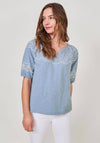 White Stuff Kerry Lace Puff Sleeve Top, Blue