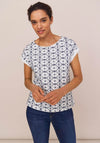 White Stuff Geo Embroidered T-Shirt, Blue Multi