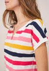 White Stuff Nelly Notch Striped T-Shirt, Pink Multi