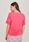 White Stuff Belle Broderie Sleeve T-Shirt, Deep Pink