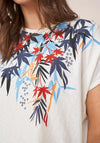 White Stuff Leaf Print Neckline T-Shirt, Blue Multi